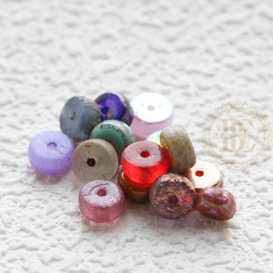 6 Pieces Czech Aged Glass Heishi Spacer Beads - Varies Colors - 6x3mm (NVA-32)