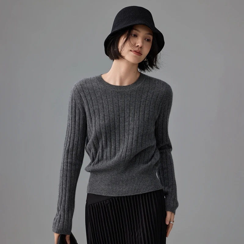 

High-End Pure Cashmere Sweater Women's Fashion Young Knitted Base Layer Autumn Winter New Style Commute Slim Fit Long Sleeve