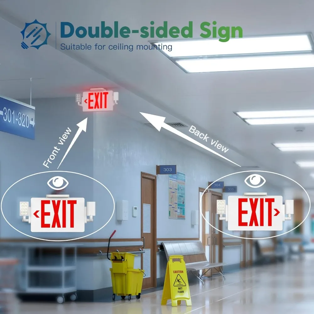 

LED Exit Sign with Emergency Lights, Double Sided Adjustable LED Emergency Exit Lights with Battery Backup, Easy to Install
