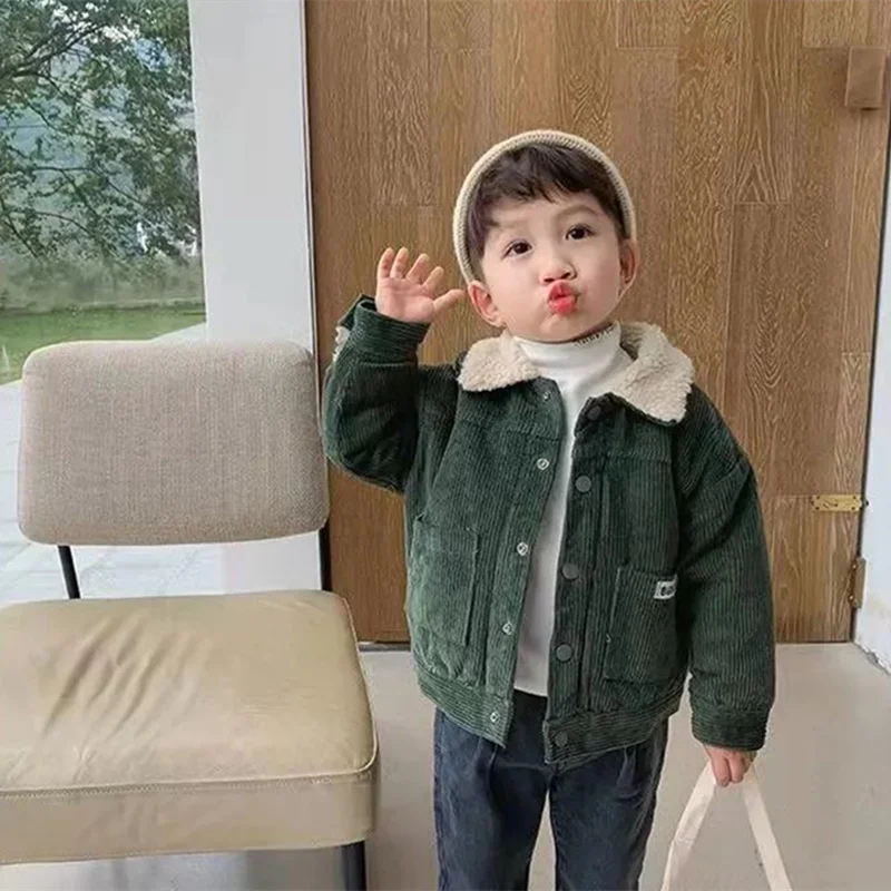 Boys Coat Jacket Outwear Tops Cotton 2024 Corduroy Thicken Plus Velvet Winter Autumn Plus Size Overcoat Children\'s Clothes