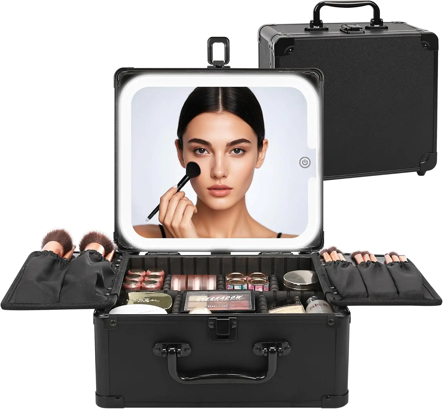 

LED Mirror, Makeup Box Travel Train Case With Rechargeable Lighted Mirror & Adjustable Dividers, Cosmeti