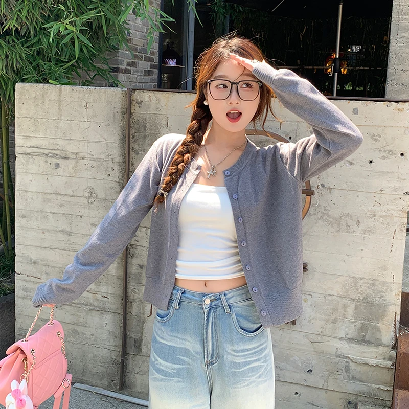 Knitted Sweater Women Cardigans New Long Sleeve O-Neck Black Knit Sweater Cardigan Women Tops Knitwears Sueters De Mujer Q1317