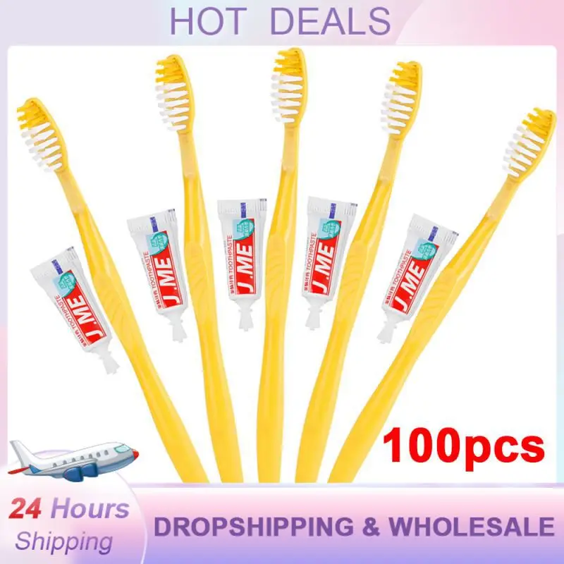 100/50Pcs Hotel Toothbrush Portable Travel Plastic Toothbrush With Toothpaste Kit Oral Care Teeth Cleaning Brush