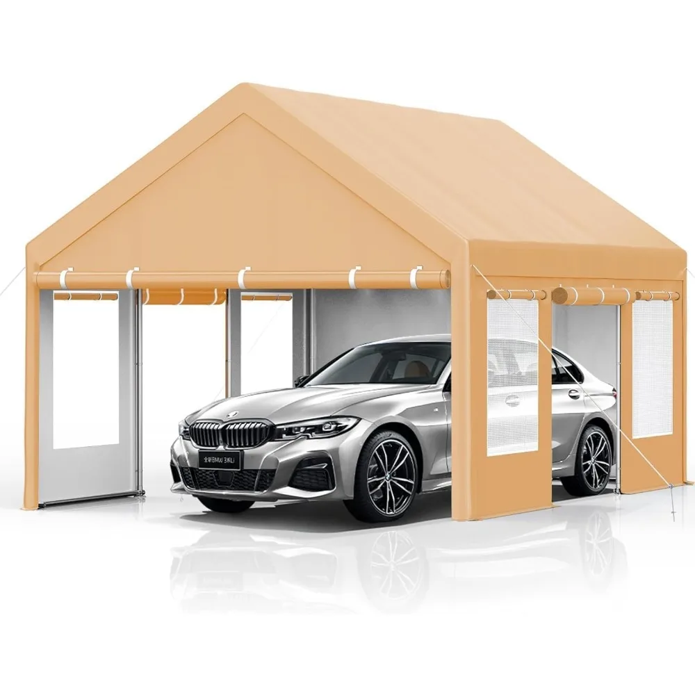13x20 FT Heavy Duty Carport, Oversized Portable Garage with 4 Doors & 4 Windows, Reinforced Frame, All Weather Protection Outdoo