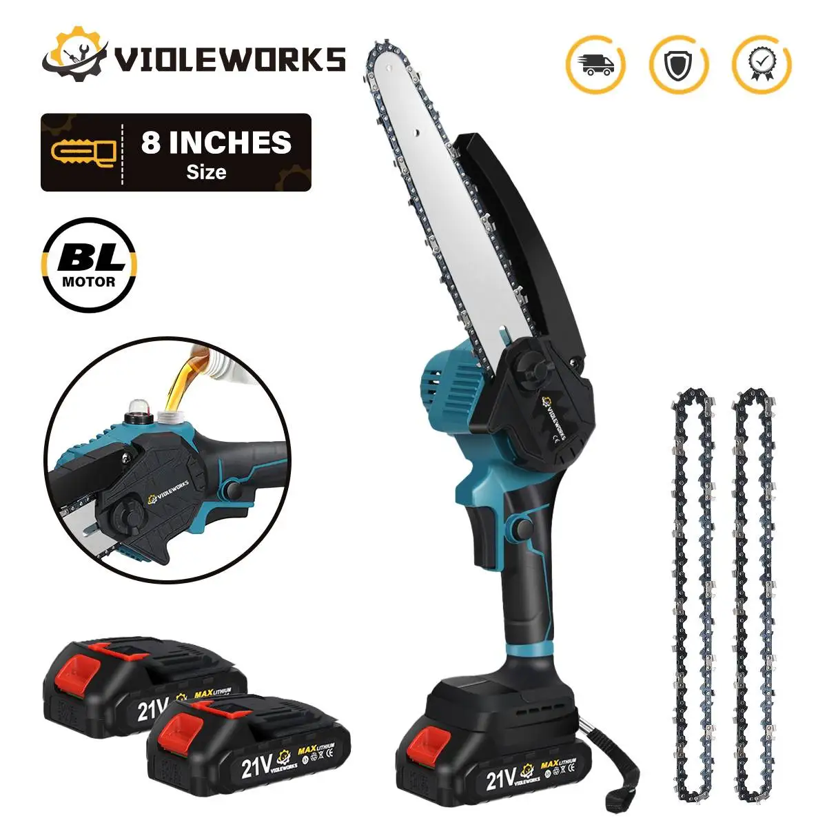 Brushless Elétrica Chain Saw com Óleo Pot sem Fio Handheld Serra de Poda Árvore Ferramenta de Corte Makita 18v Bateria Correntes 8