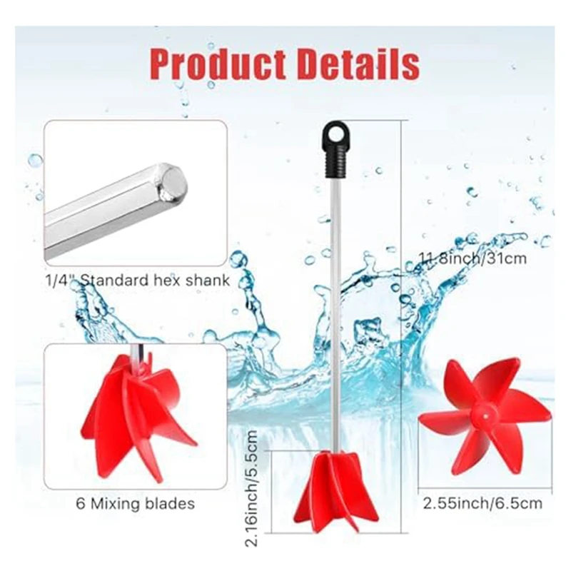 4 szt. 11 cali mieszalnik farb wiertła, 4 szt. Przystawka do miksera z czerwonego plastiku + Metal do większości wierteł