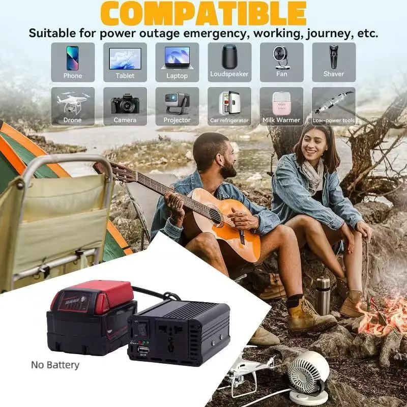 200W Cordless Power Battery Converter Portable Inverter for Milwaukee 18V Lithium Inverter Generator w/USB Adapter (Tool Only)