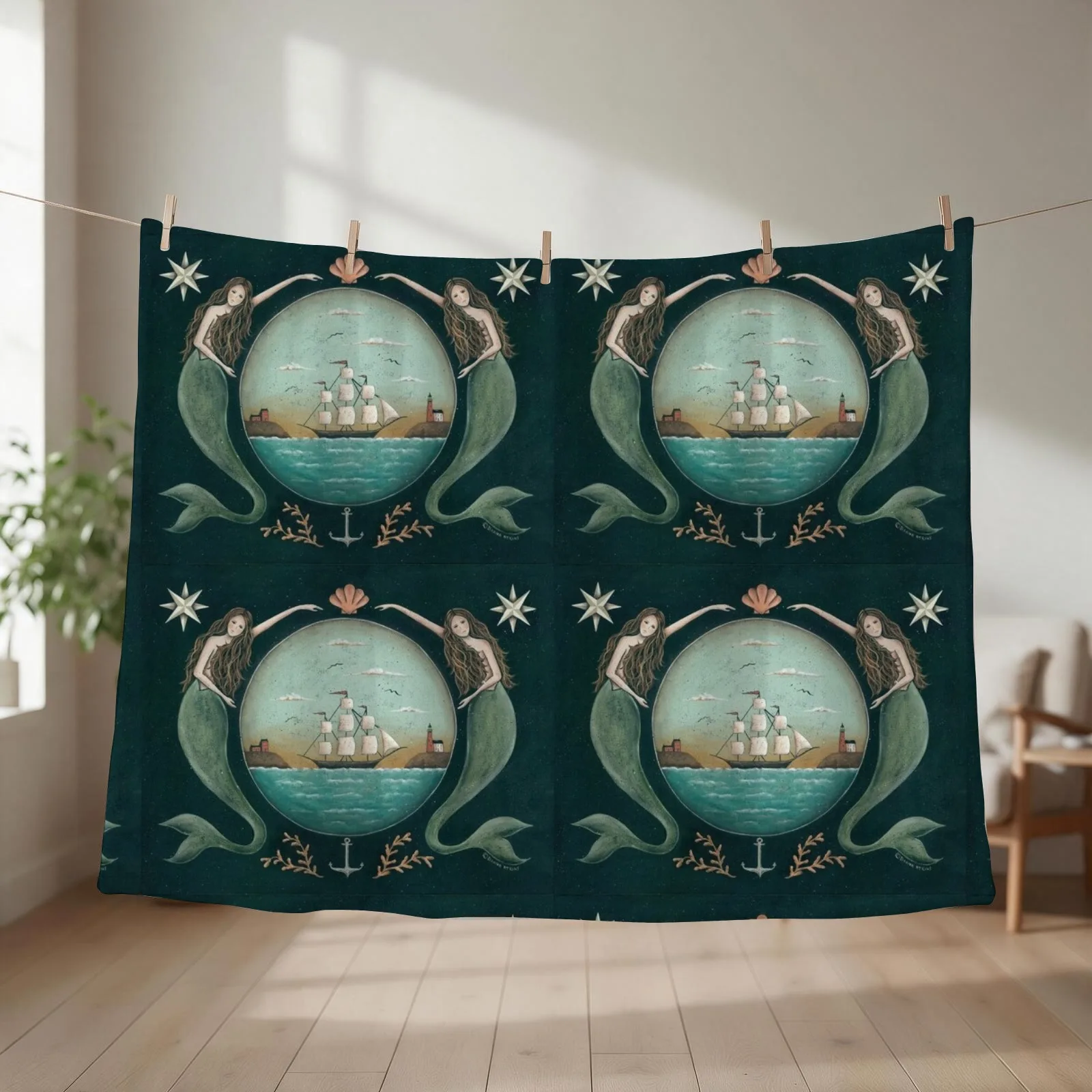 Sirens of the Sea by Donna Atkins Throw Blanket couch cozy soft plush fuzzy picnic outdoor blanket