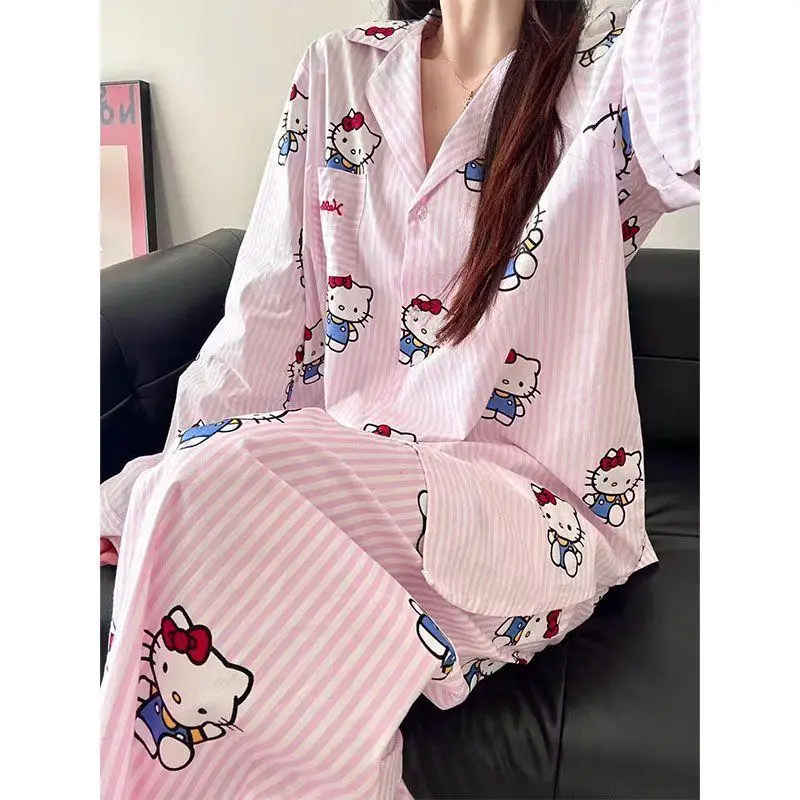 

Пижамы Sanrio Hello Kitty, милая модная домашняя одежда с длинными рукавами, креативная одежда с героями мультфильмов, Лидер продаж, удобные осенние милые студенческие пижамы для девочек