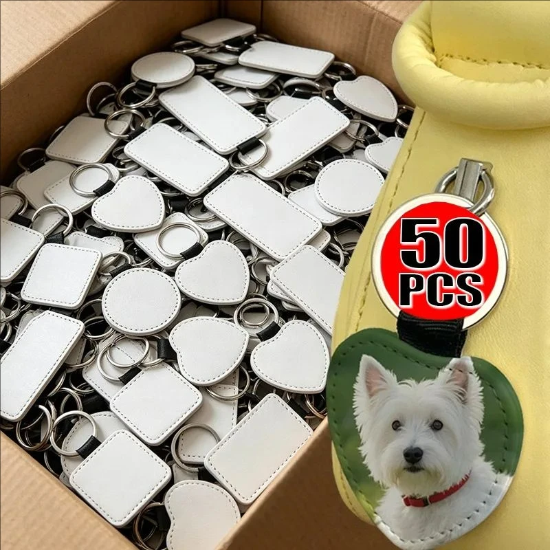 DIY Dye Sublimation Blanks Keychain Creative PU Leather Heat Transfer Keyring Heart Double Sides Blank ID Tags Keyring
