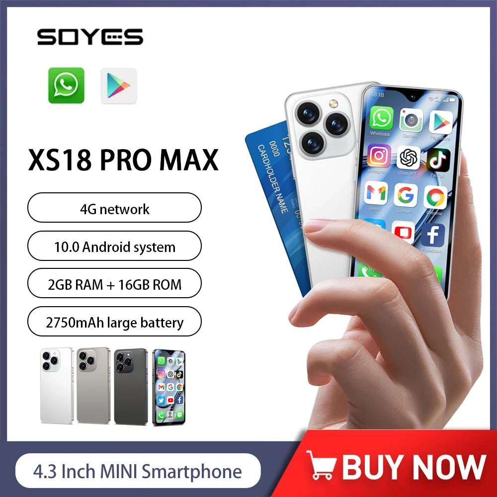 

SOYES XS18 Pro Max 4G Mini Smartphone Android10 4.3Inch 2GB+16GB Mobile Phone 2750mAh 13MP Google Play Store Small Cellphone OTG