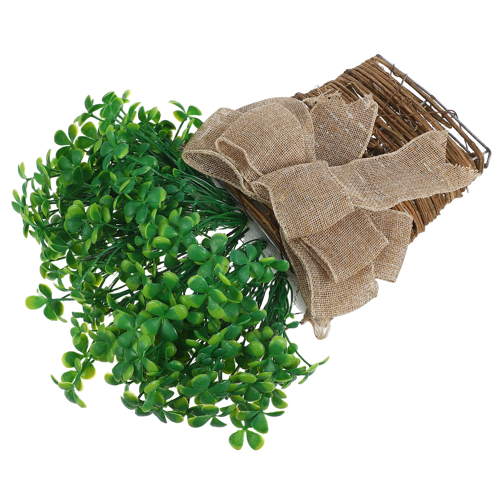 

Faux Shamrock Plant In Hanging Woven Basket Round Shape Boho Wall Baskets For Irish Heritage Celebration Farmhouse Wall Decor