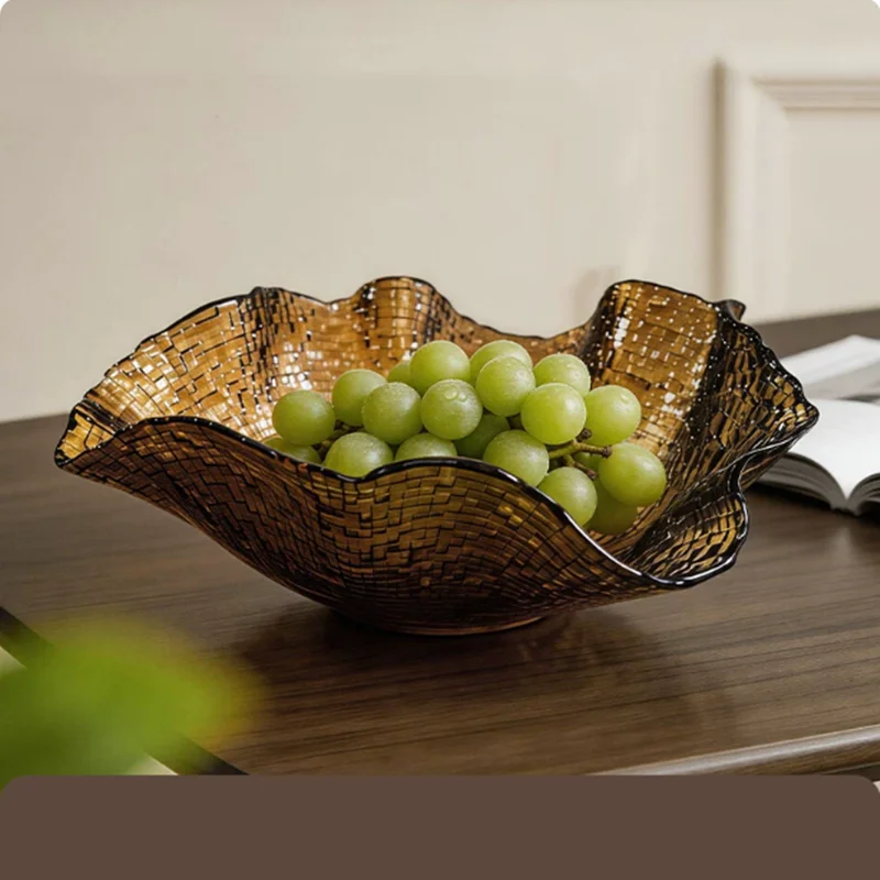 Glass Tray with Shell Fold Hammer Texture Design, Fruit Tray for Desktop Jewelry Storage, Home Decor, Kitchen Organizer Plate