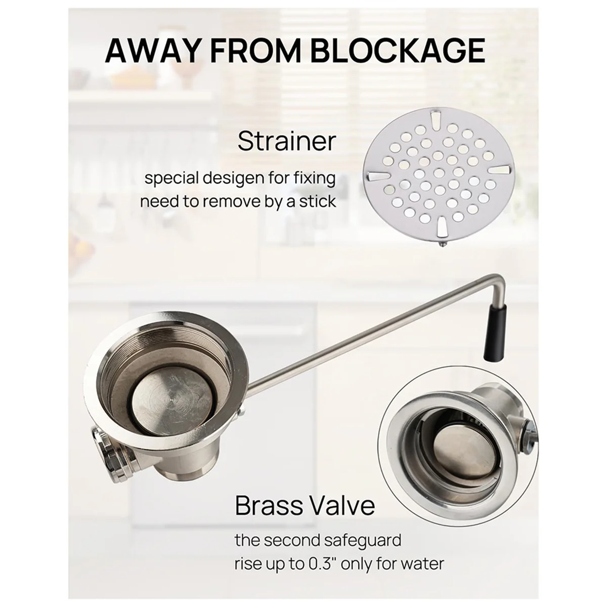 HITL 3-1/2 بوصة استنزاف بالوعة التجارية مع مقبض رافعة تويست، صمام تصريف النفايات مع مدخل الفائض لحوض مقصورة 2/3