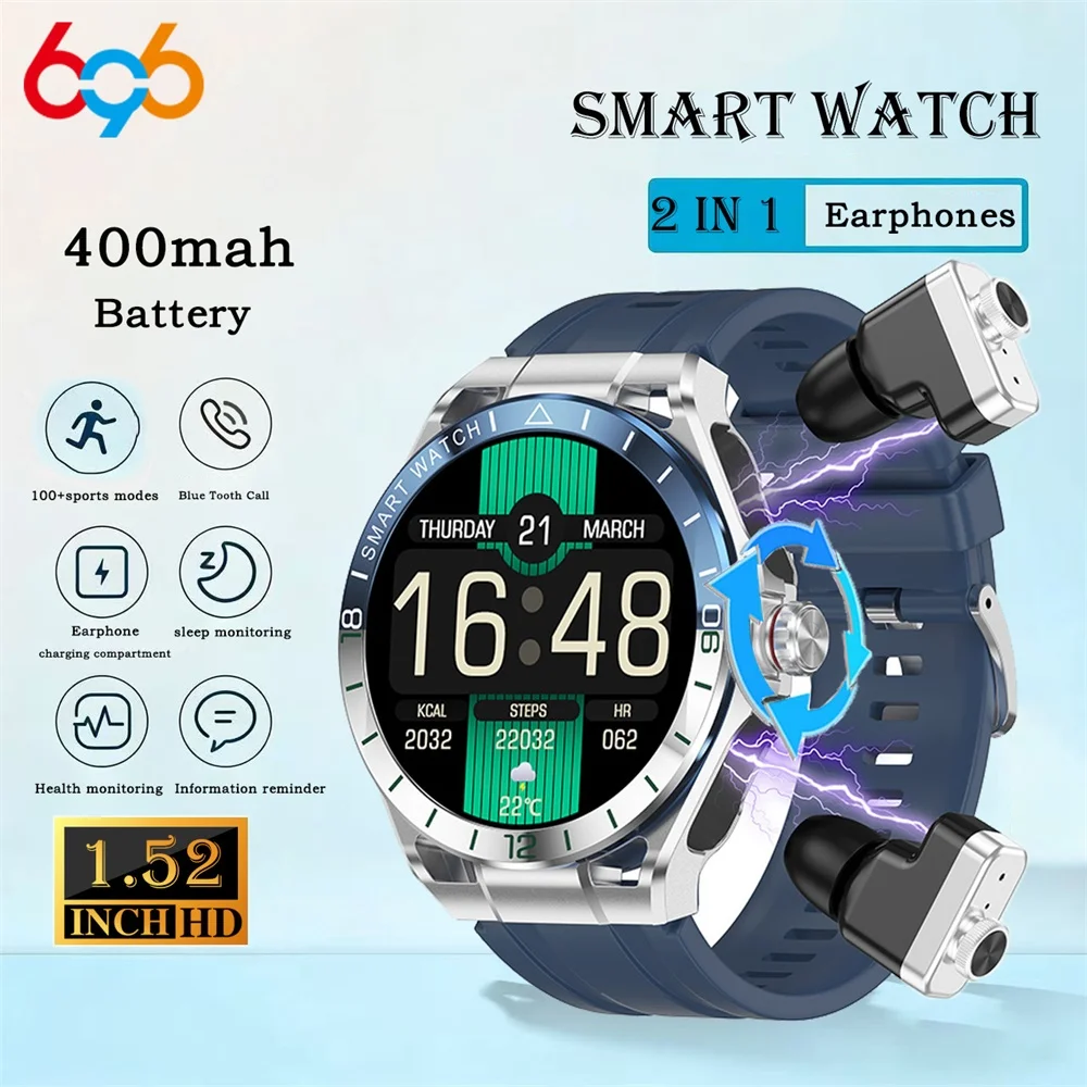 

2 In 1 Blue Tooth Call Earphones Smart Watch TWS Noise-canceling Headphones Heart Rate Health Watches Sports Weather Smartwatch