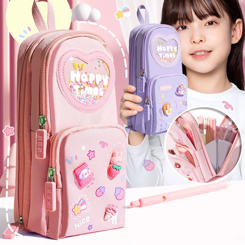 Kawaii Cute Pencil Cases Large Capacity Canvas Pencil Bag Simple Cute Stationery Storage Bag Student Stationery School Supplies