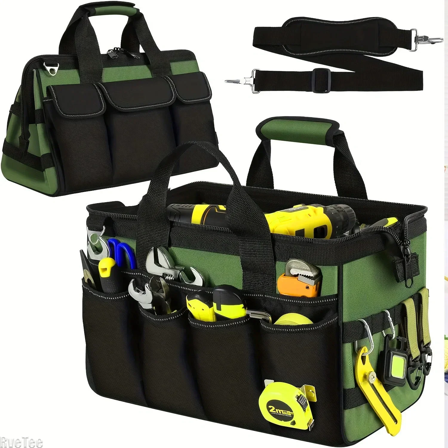 15Inch Heavy Duty Tool Bag with 16Pockets and Adjustable Shoulder Strap Large Zipper Tactical Carry Tote Toolbox for Electrician
