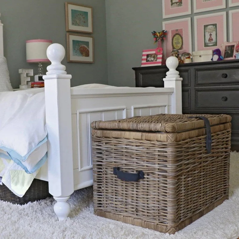 

Serene Large Wicker Storage Trunk – Natural Rattan Chest with Lid & Handles, 24x17x17.5 Blankets & Home Organization