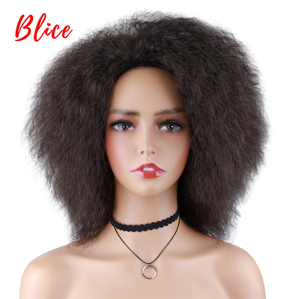 Blice 6Inch Short Synthetic Wigs Kinky Straight Kanekalon Heat Resistant Women African American None Lace Front