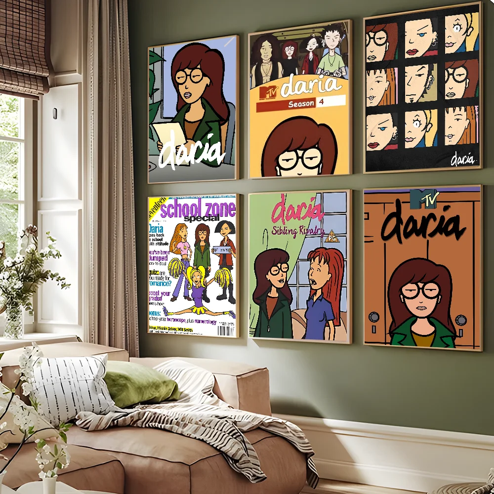 Cartoon D-Daria Movie Sticky Posters Retro Kraft Paper Sticker DIY Room Bar Cafe Aesthetic Art Wall Painting