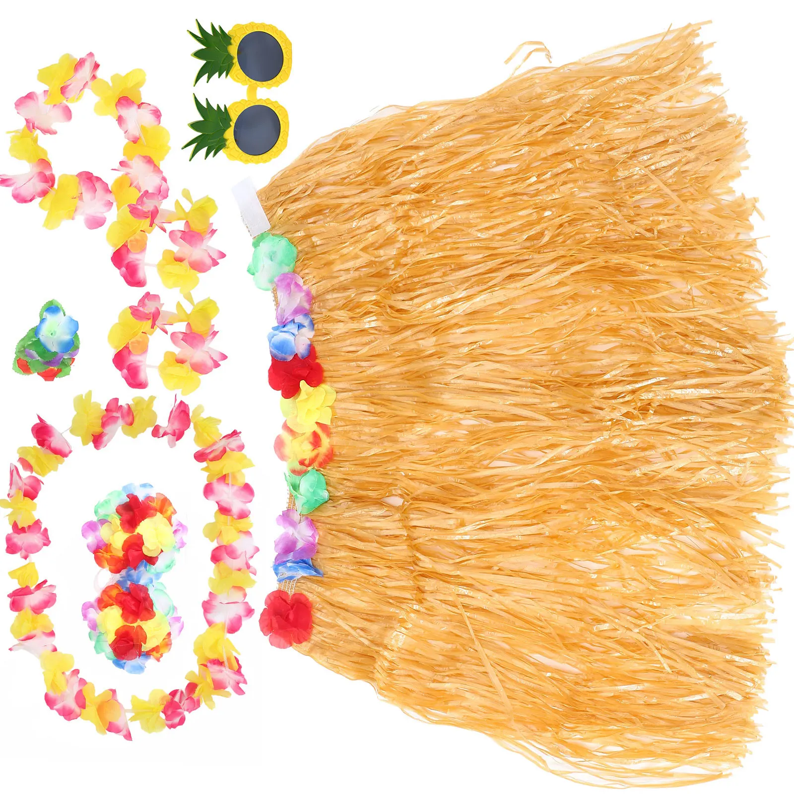 

8 Pieces Hawaiian Party Set 60CM Skirt Clip Lei Garland Sunglasses Luau Decorations Accessories Beach Theme Events