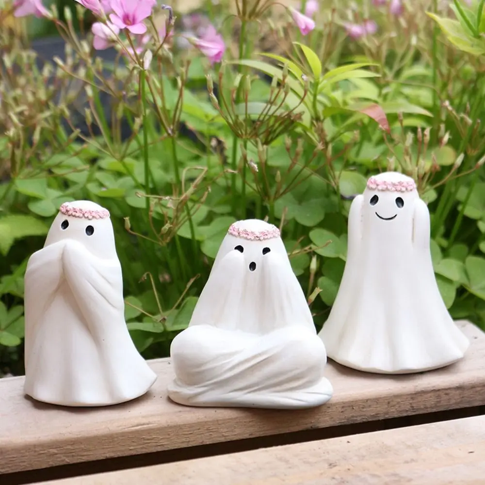 3pcs Micro Landscape Resin Halloween Ghost Decor Set Cartoon Cute Floral Haunting Ornaments Funny
