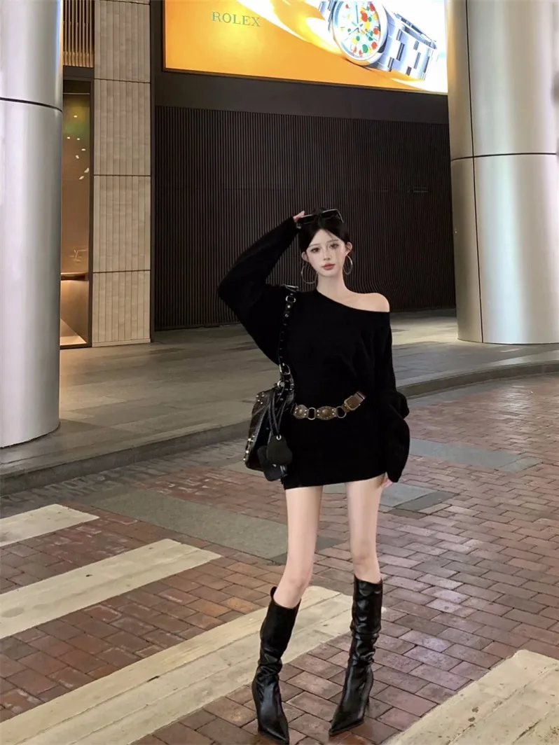 

Knee Length Pullovers Dog Print Sweaters Jumpers Women Cinch Waist Festive Ladies Breathable Sueter Ruffled Cute Placket Front