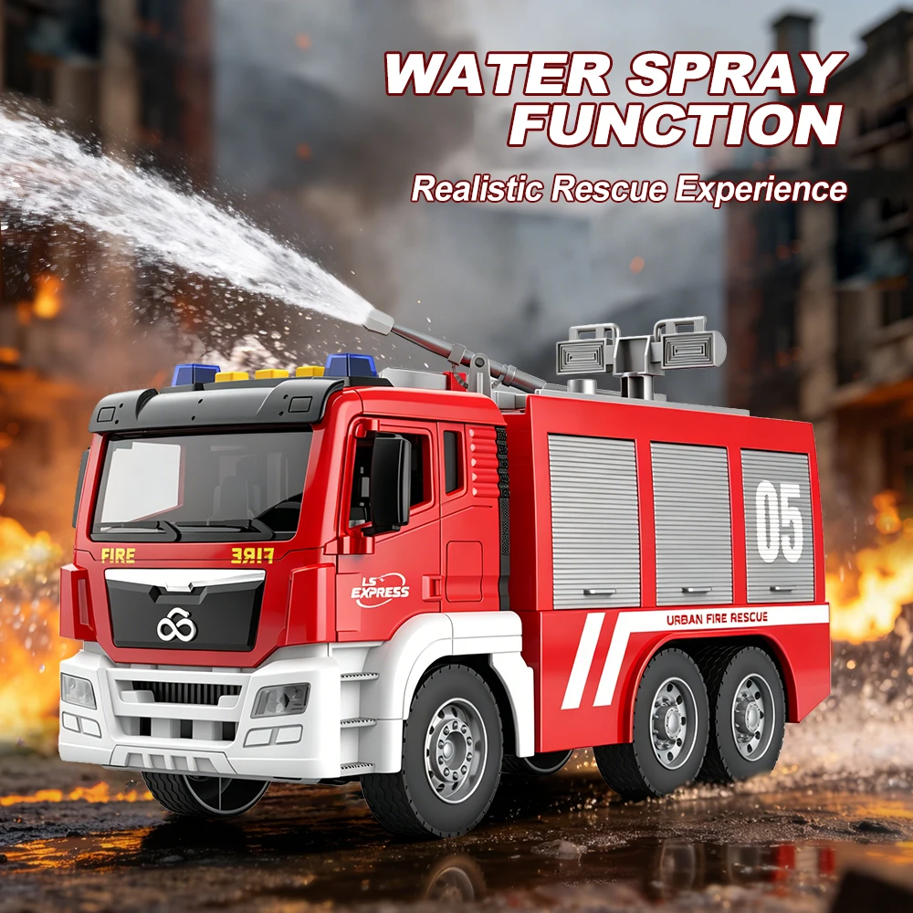 Large Inertia Fire Truck Toy, Sound Light Storytelling, Water Spraying,Child Boy Rescue Car Model Gift,Unisex Electric To