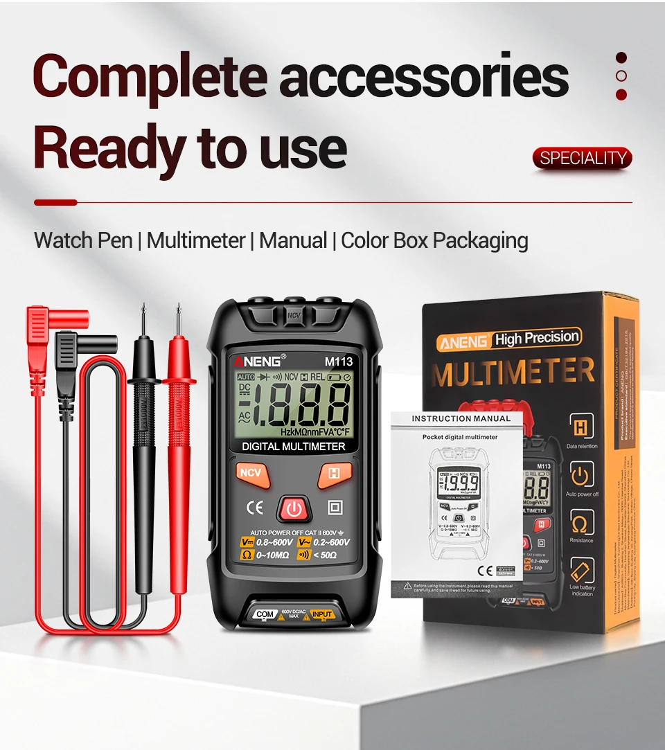 ANENG M113 Inteligent Multimeter 1999 Count Digital AC/DC Voltage Meter Ohm NCV Measuring Mini Instruments Electricity Test Tool
