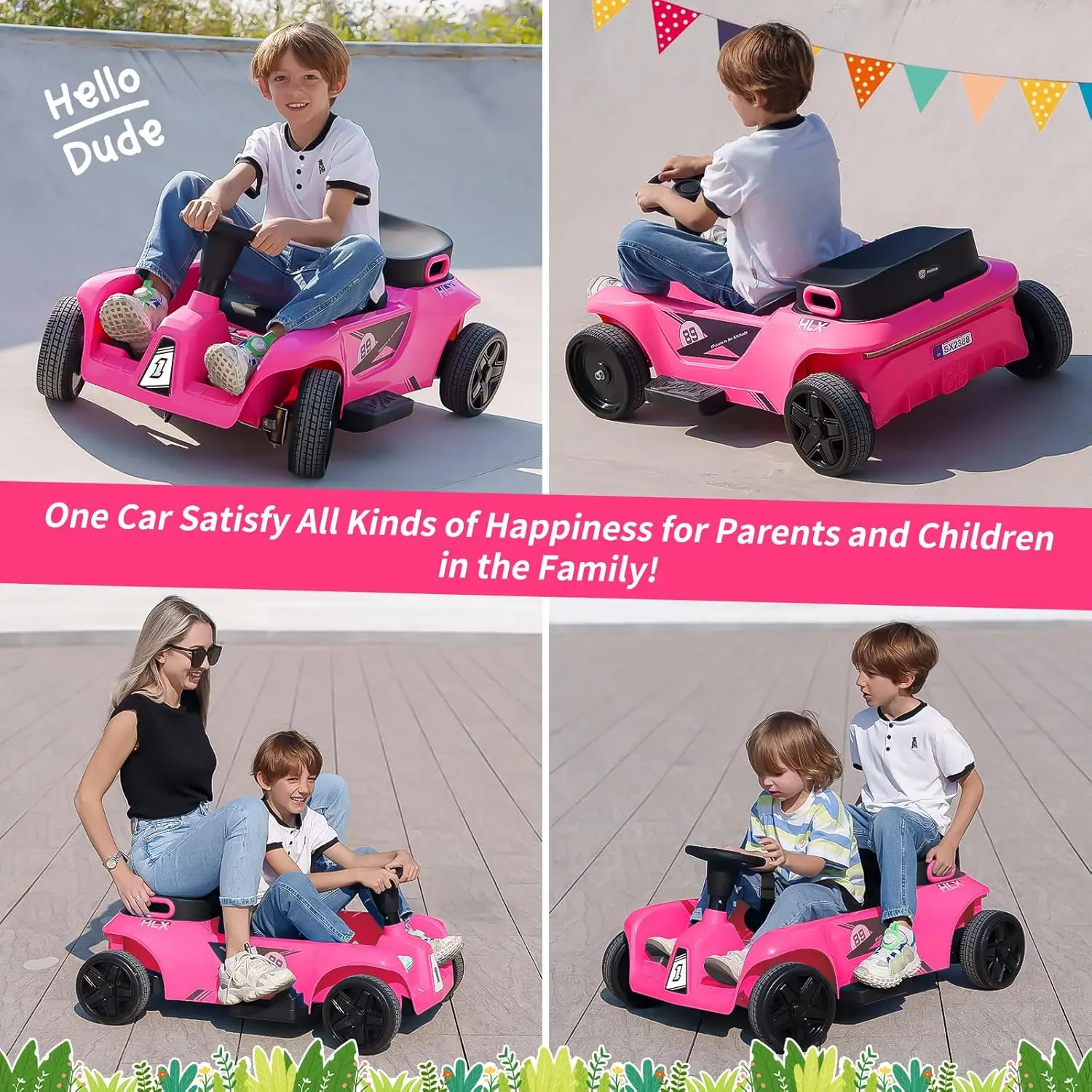 Auto da giro elettrica a 4 ruote da 24 V per bambini, 2 posti con doppi motori da 120 W, telecomando per genitori e 2 modalità di guida Luci a LED, musica