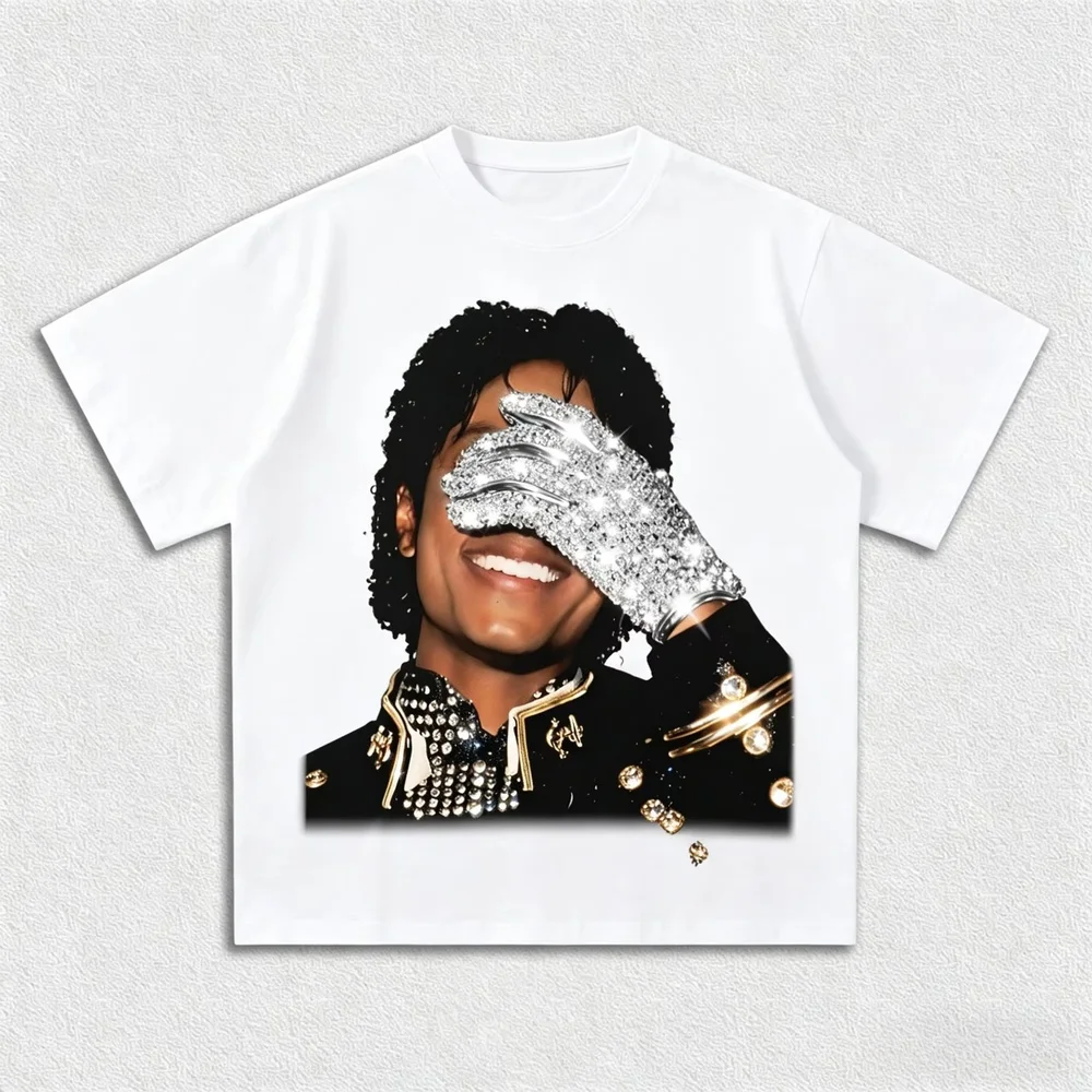 Summer Men's MJ Michael Jackson Printed Cotton Neutral O-Neck Short Sleeve Men's and Women's Fashion Hip Hop T-shirt Fan Gift