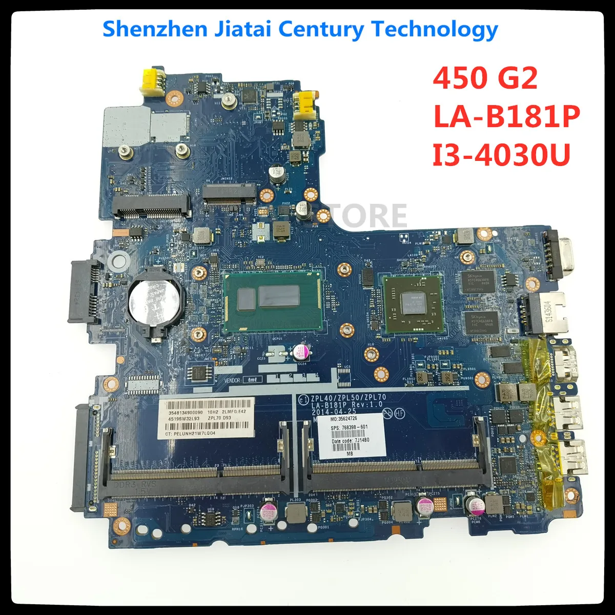 

768398-001 768398-501 768398-601 FOR HP 450 G2 Laptop Motherboard W/ i3-4030U CPU 216-0858030 GPU LA-B181P 100% working