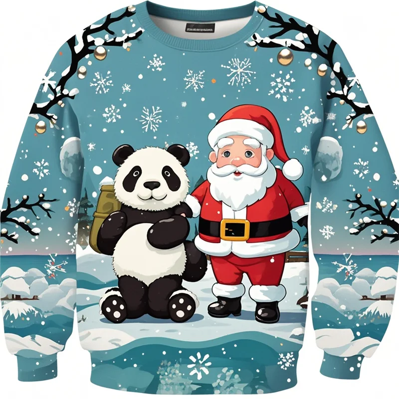 Cute Santa Claus Panda Graphic Sweatshirts Kawaii Aniaml Unisex Ugly Christmas Sweater Casual Female Pullovers Boy Streetwear