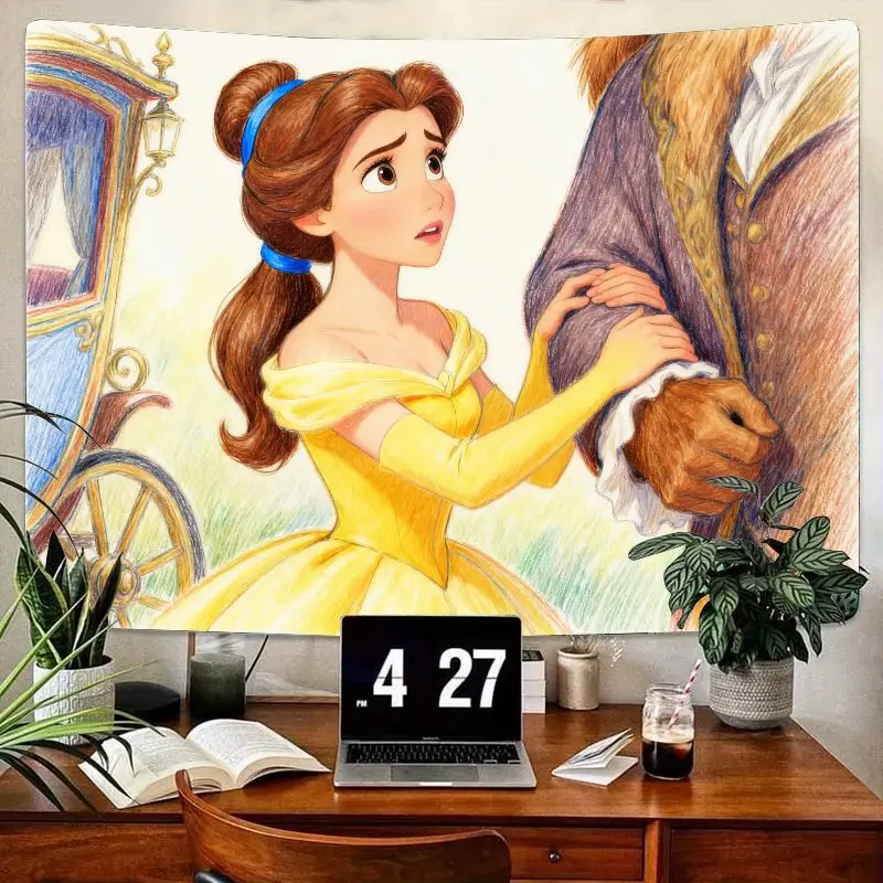 

1PC Belle & Beast Princess Tapestry, Modern Polyester Wall Art for Girls Room, Aesthetic Living Bedroom Decor Gift for Princess