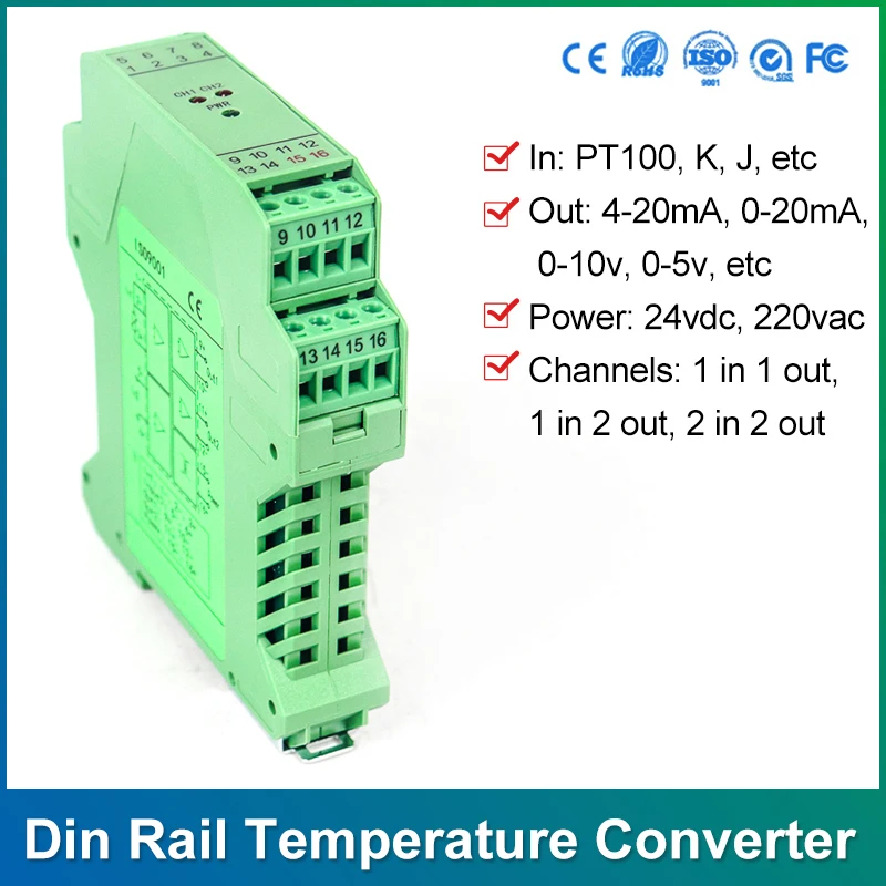 4-20mA montaggio su guida din segnale convertitore RTD pt100 termocoppia isolatore di segnale