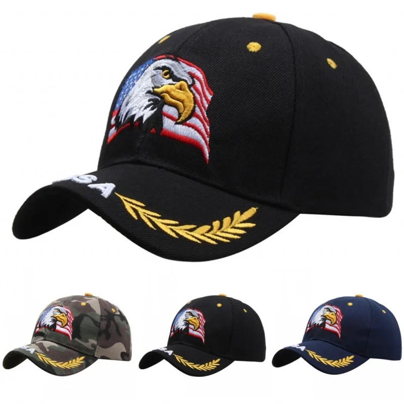 Unisex Bald Eagle Embroidery Flag Baseball Cap Summer Outdoor Anti-UV Sunscreen Hat USA Letter Hip Hop Trucker Sports Visors