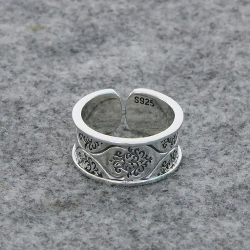 

S925 Sterling Silver Tang Grass Pattern Ring for Men's Fashion Brand Retro Fashion Jewelry Versatile Fashion Thai Silver Persona