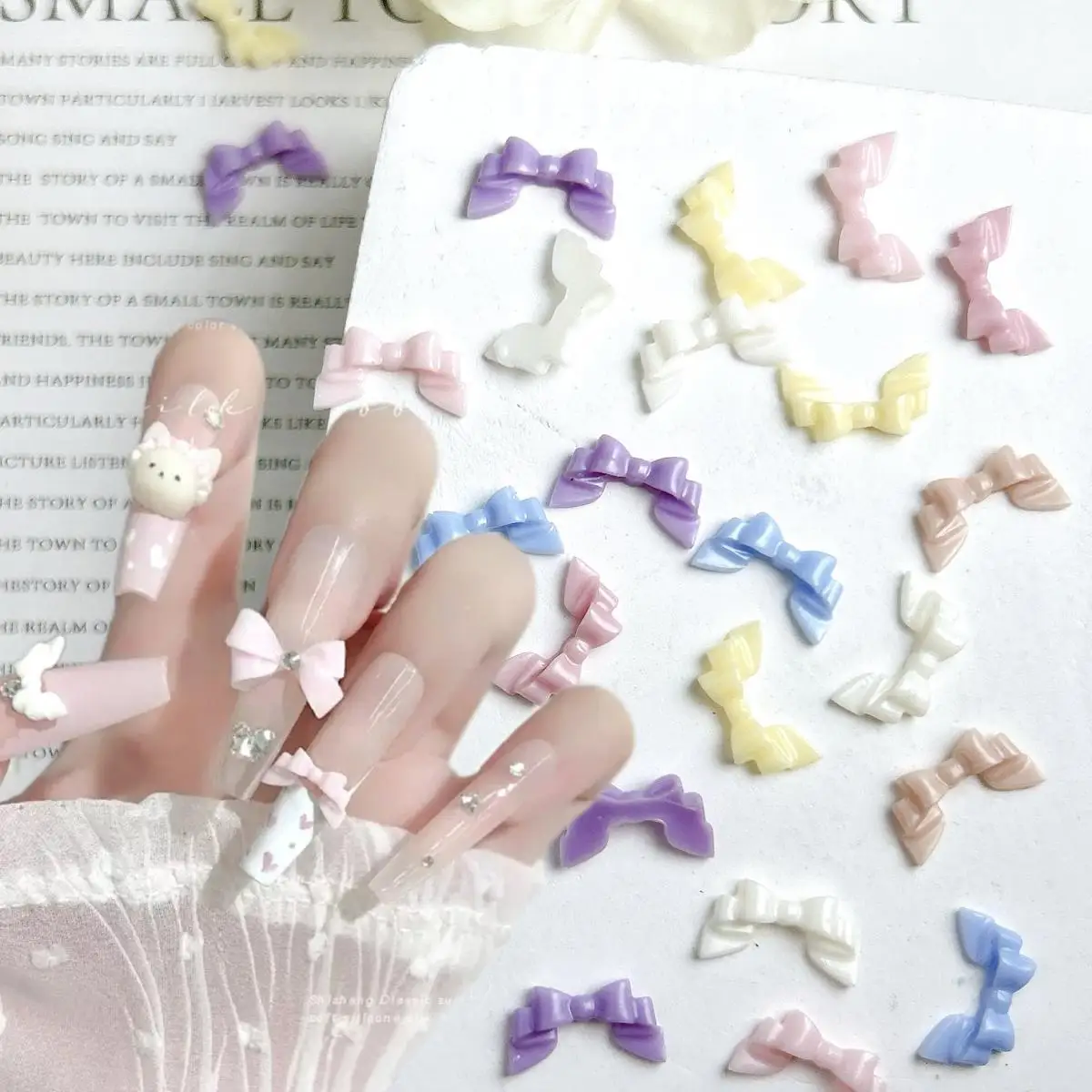 3DレジンマカロンカラーフォールディングボウネイルアートデコレーションスイートソフトリボンボウネイルチャームアクセサリーマニキュアDIY用