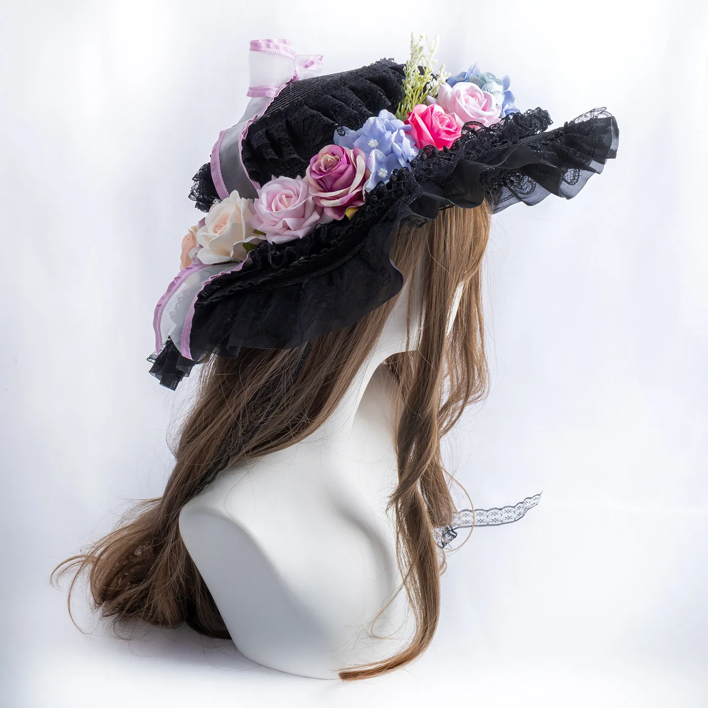 Lolita Hat Han-Yang Eclectic Black and Purple Rose Wedding Tea Party French Original Handmade Pastoral Top Hat for Woman