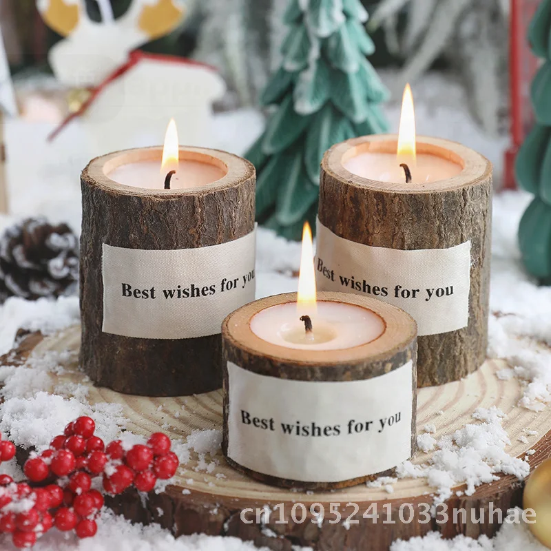 

American Style Vintage Handmade Wood Candlestick Cross-border Ins Aromatherapy Candle Creative Ornament Gift Short & Tall Sizes