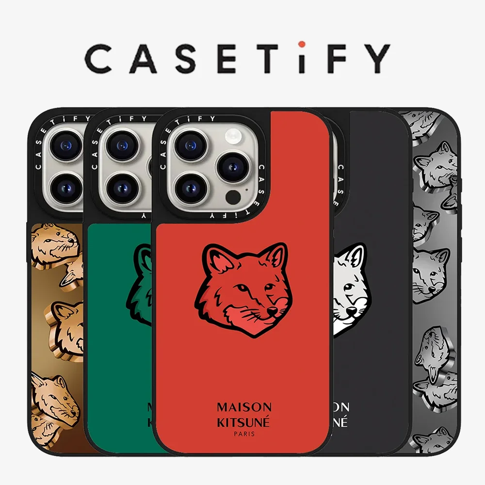 Coque de téléphone CASETiFY en collaboration avec Maison Kitsuné, logo renard classique, pour iPhone 17 16 15 14 13 Pro Max Air Plus, protection magnétique