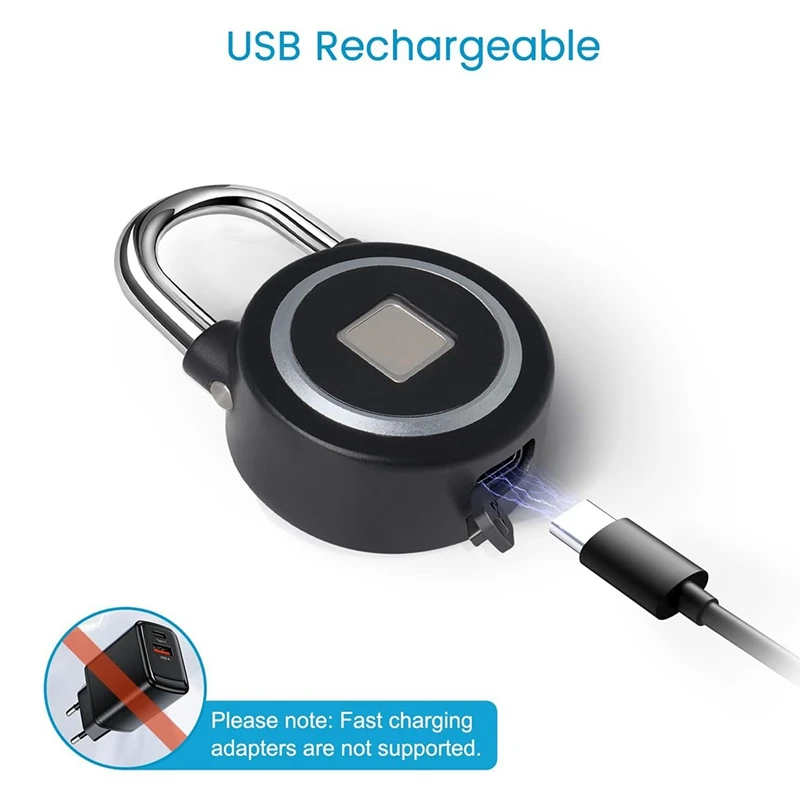 Fingerprint Padlock, Bluetooth Lock, Mobile APP, Smart Padlock With Keyless Biometric, Water Resistant(Black)