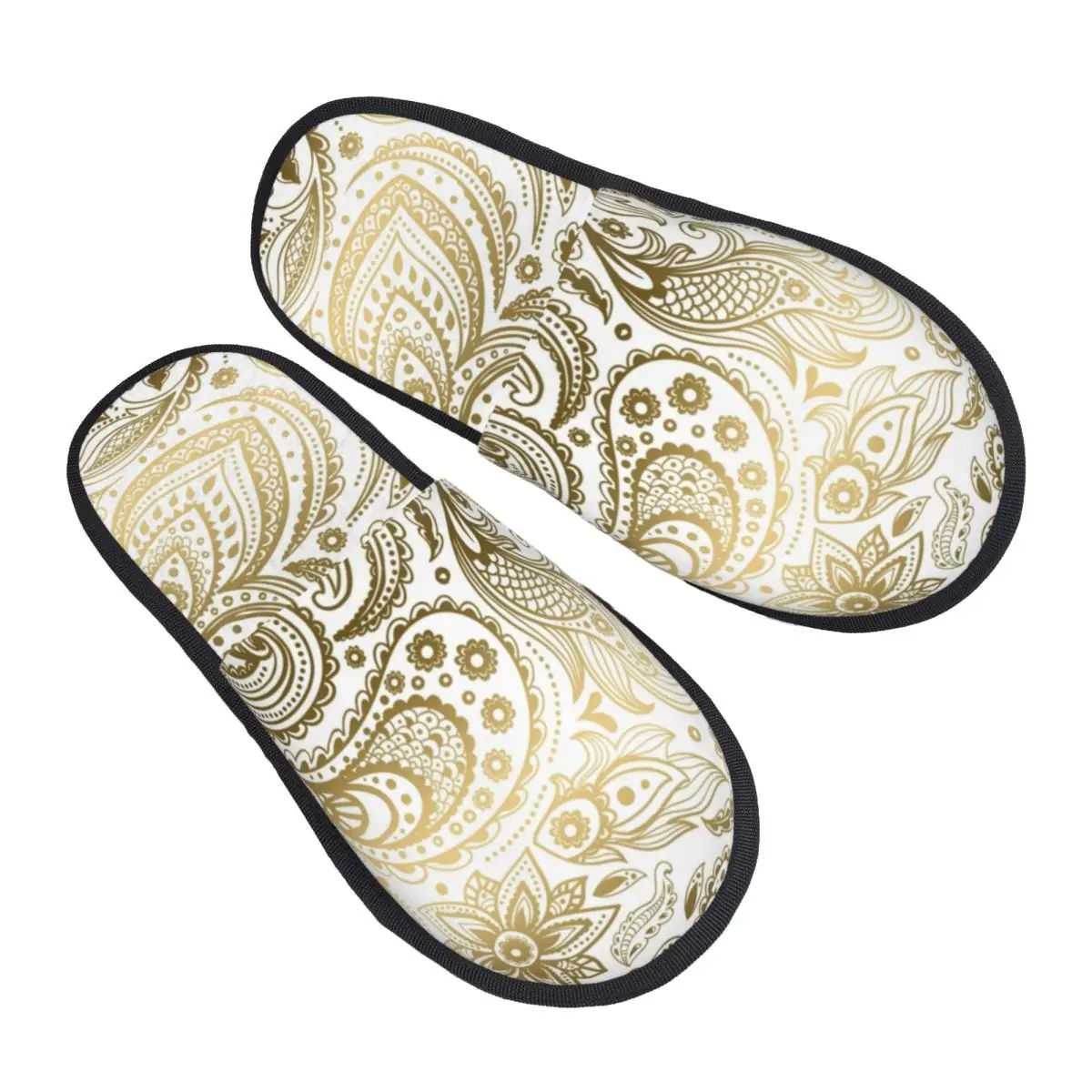 Custom Faux Fold Floral Paisley Pattern Soft Memory Foam House Slippers Boho Bohemian Floral Texture Cozy Warm Anti-Skid Slipper