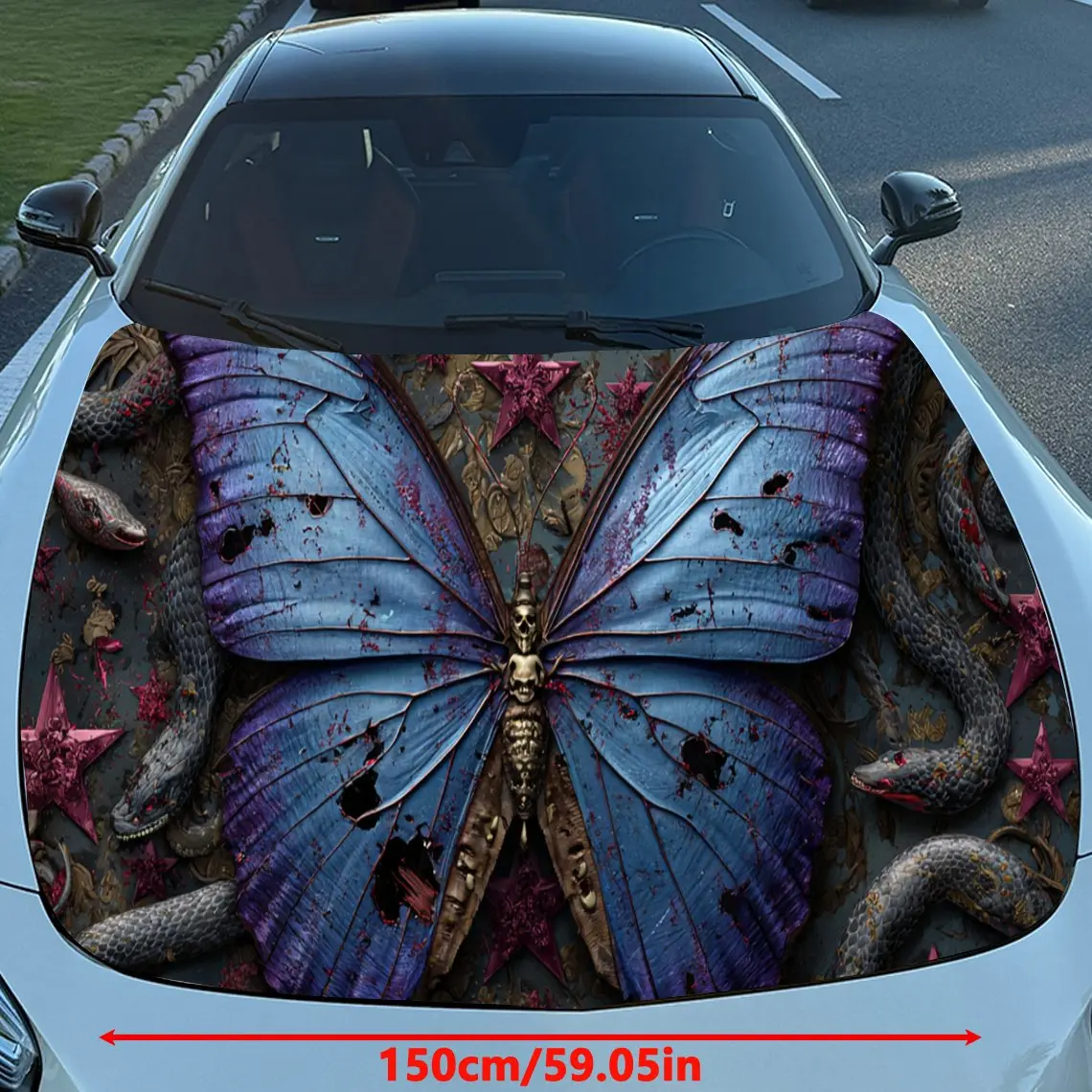 Striking Purple Butterfly Car Hood Stickers - Self-Adhesive, Waterproof and Durable Vinyl Wrap, Decorate And Protect Your Car, F view 2
