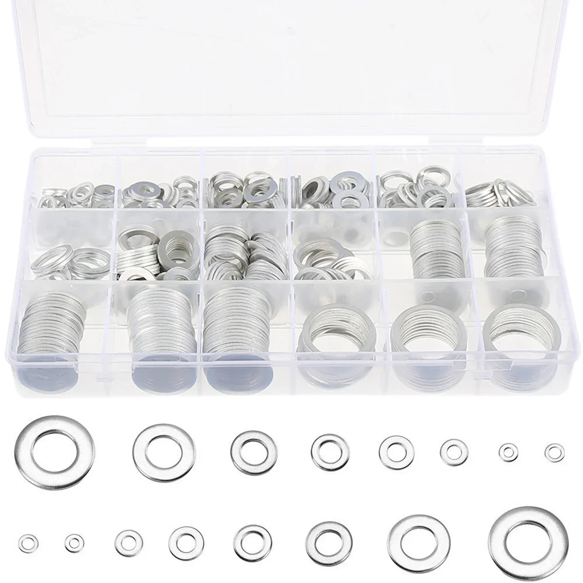 

450pcs Aluminum Washers Assorted Set Replacement Flat Washers O-rings Washers Kit 18 Sizes Sealing Ring Washers Assortment Set