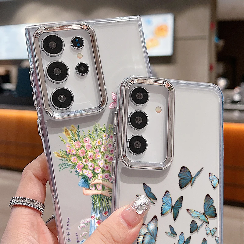 Plating Lens Clear Butterfly Case For Samsung Galaxy A55 A54 A35 A25 A15 5G A52 A53 A34 A14 S20 S21 FE S22 S23 S24 Ultra Capa