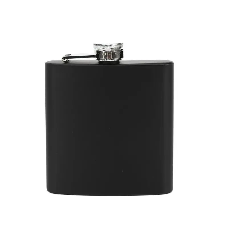 Steel Mini Hip Flask Black Paint Square Pocket Russia Flagon Black Whisky Bottle 6oz 7oz 8oz