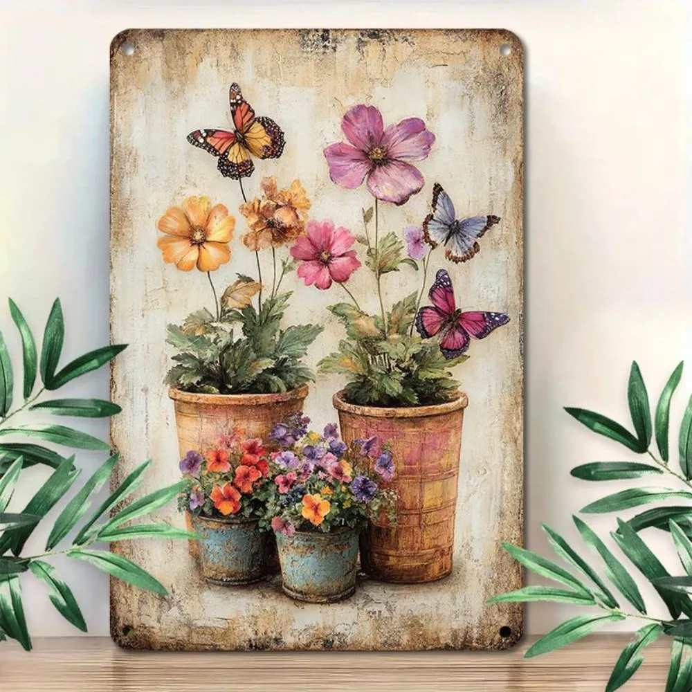 Colorful flowers and butterfly metal signs | Interesting retro plaque decoration, suitable for home, restaurant, bar