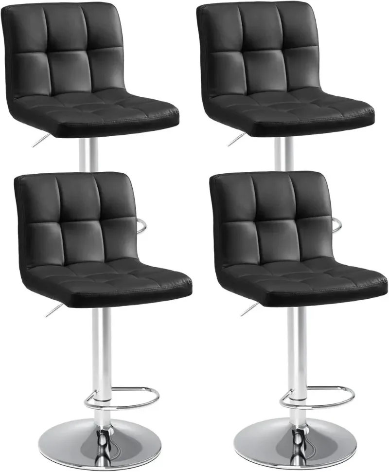 

Set of 4,PU Leather Adjustable Swivel Barstools,Thickened Seat Cushion Square Island Barstools with Back, Black