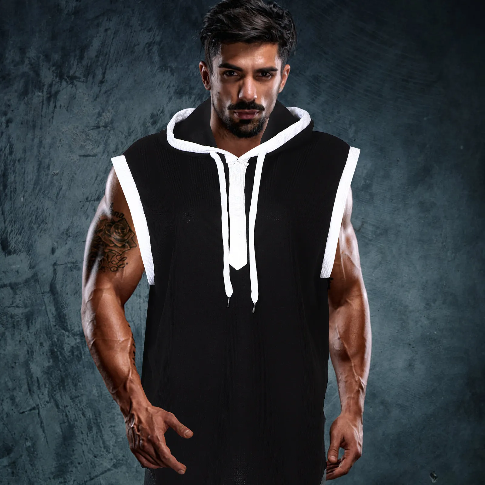 

Мужская майка-худи без рукавов для тренировок, спортивная майка для бодибилдинга, укороченная